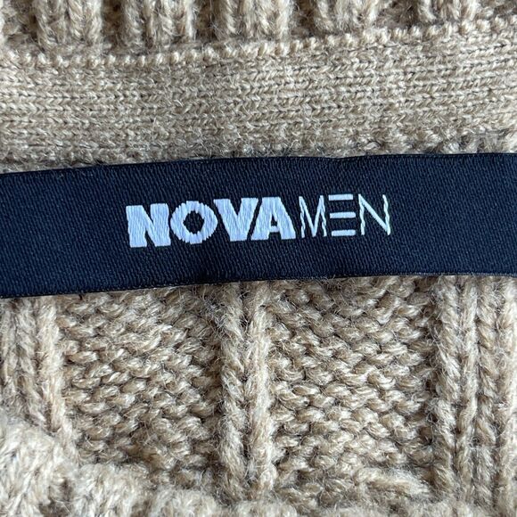 Novamen Cody Sweater Mens Extra Large XL Brown White Cable Knit Pullover - Picture 4 of 11